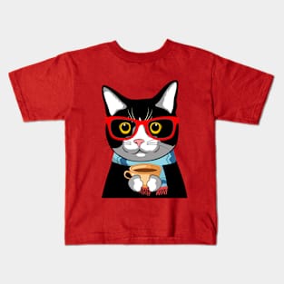 Funny Coffee Cat Kids T-Shirt